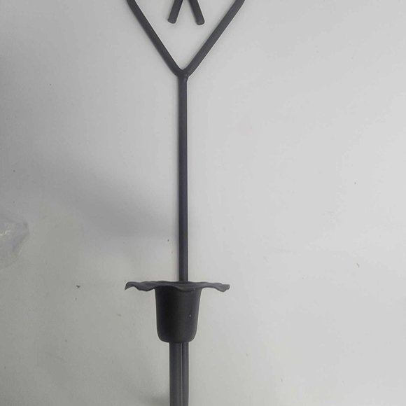 Vintage Home Interior black Wrought iron wall hook with 2 candle holders heart - Picture 3 of 12
